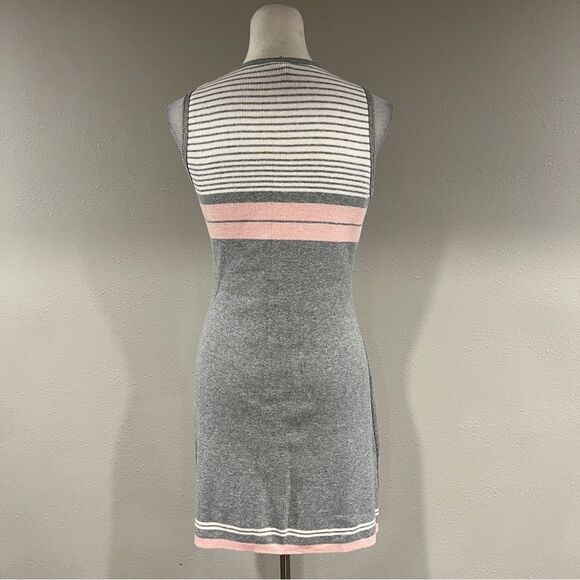 Gray and Pink Striped Sleeveless Sweater Dress - Picture 5 of 11